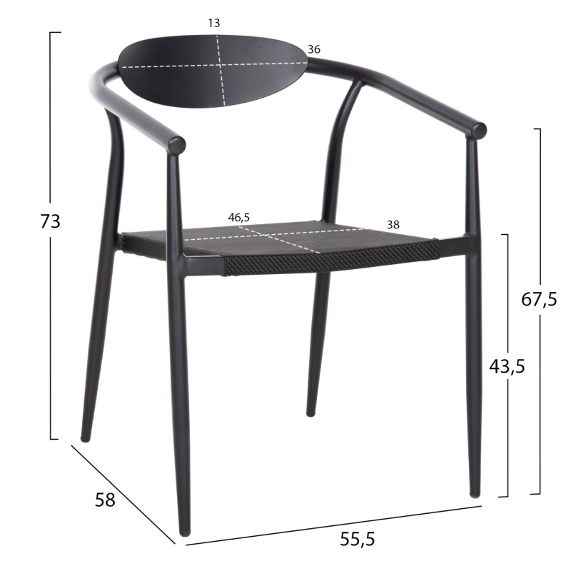 ARMCHAIR SERLY FK6052.02 BLACK ALUMINUM-BLACK TEXTILENE 56x61x74,5Hcm. ARMCHAIR SERLY FK6052.02 BLACK ALUMINUM-BLACK TEXTILENE 56x61x74,5Hcm.