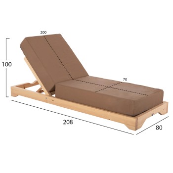 BEACH LOUNGER LOW IKARIA FK10623.04 PINE WOOD IN NATURAL COLOR-MOCHA TEXTILENE-CUSHION 20cm THICK