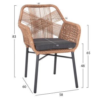 ARMCHAIR TOPIN FK6048.03 ALUMINUM ANTHRACITE-P.E. RATTAN BEIGE-CUSHION ANTHRACITE 57x65x84Hcm ARMCHAIR TOPIN FK6048.03 ALUMINUM ANTHRACITE-P.E. RATTAN BEIGE-CUSHION ANTHRACITE 57x65x84Hcm