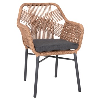 ARMCHAIR TOPIN FK6048.03 ALUMINUM ANTHRACITE-P.E. RATTAN BEIGE-CUSHION ANTHRACITE 57x65x84Hcm