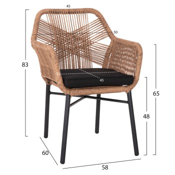 ARMCHAIR TOPIN FK6048.02 ALUMINUM BLACK-P.E. RATTAN BEIGE-CUSHION BLACK 57x65x84Hcm ARMCHAIR TOPIN FK6048.02 ALUMINUM BLACK-P.E. RATTAN BEIGE-CUSHION BLACK 57x65x84Hcm