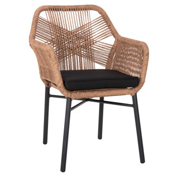 ARMCHAIR TOPIN FK6048.02 ALUMINUM BLACK-P.E. RATTAN BEIGE-CUSHION BLACK 57x65x84Hcm