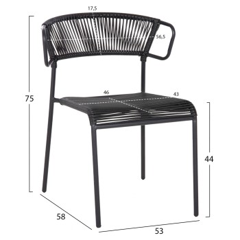 CHAIR SUKI FK6053.02 METAL AND SYNTHETIC RATTAN IN BLACK COLOR 54x62x80Hcm.
