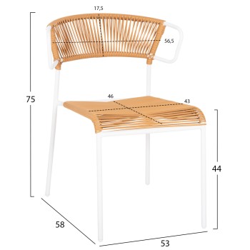 CHAIR SUKI FK6053.01 METAL IN WHITE AND SYNTHETIC RATTAN IN NATURAL COLOR 54x62x80Hcm.