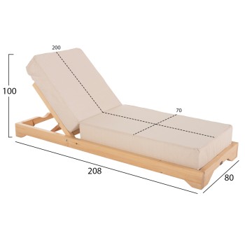 BEACH LOUNGER LOW IKARIA FK10623.02 PINE WOOD IN NATURAL COLOR-BEIGE TEXTILENE-CUSHION 20cm THICK