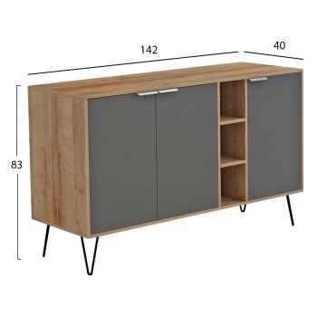 SIDEBOARD CABRON FK8874.11 MELAMINE IN NATURAL-ANTHRACITE & BLACK METAL LEGS 142X40X83Hcm. SIDEBOARD CABRON FK8874.11 MELAMINE IN NATURAL-ANTHRACITE & BLACK METAL LEGS 142X40X83Hcm.
