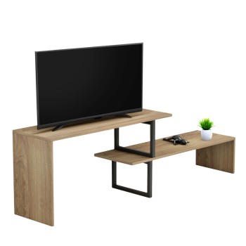 TV FURNITURE EXPANDABLE BRIGGITE FK8893.11 MELAMINE IN DARK SONAMA -BLACK METAL LEGS 110-160x30x45Hcm.