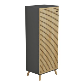 SHOE CABINET ALVARO FK8954.15 MELAMINE IN ANTHRACITE-NATURAL WOOD 50Χ38Χ135Hcm.