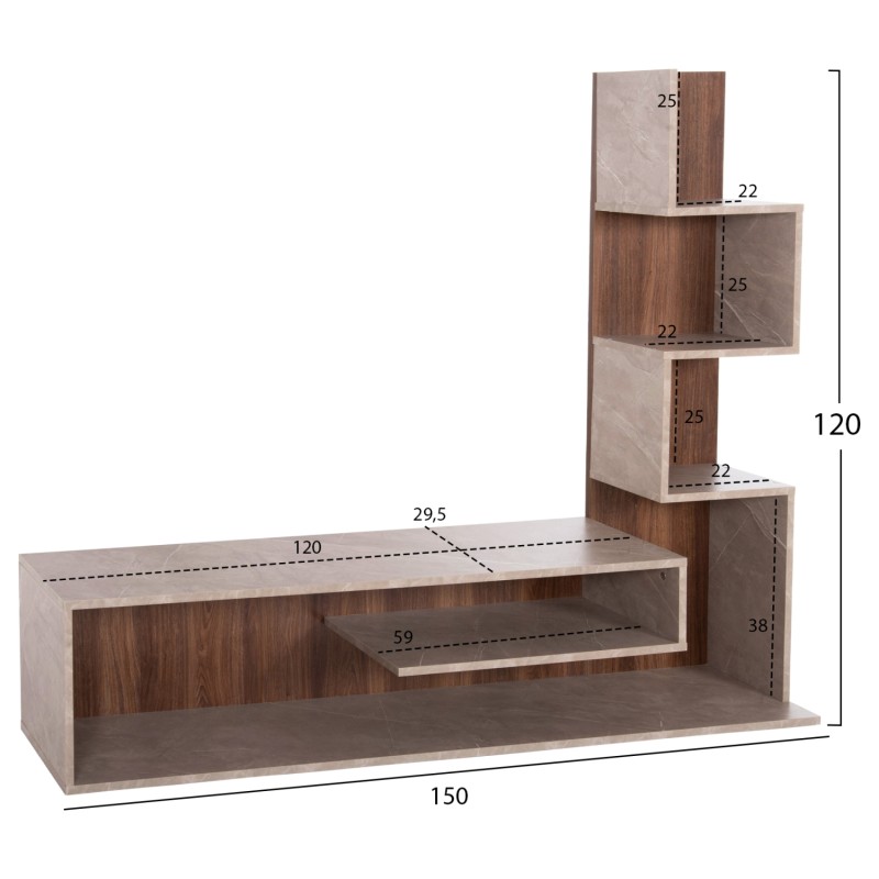 TV FURNITURE COMBO EDELIE FK8908.14 MELAMINE IN GREYISH STONE TEXTURE-NATURAL 150x29.5x120H cm. TV FURNITURE COMBO EDELIE FK8908.14 MELAMINE IN GREYISH STONE TEXTURE-NATURAL 150x29.5x120H cm.