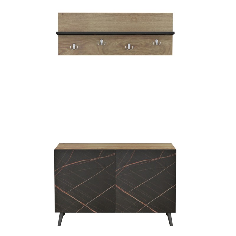 ENTRYWAY FURNITURE SET DELPHINE FK8876.12 MELAMINE IN BLACK MARBLE-NATURAL WOOD 80x31.5x52Hcm. ENTRYWAY FURNITURE SET DELPHINE FK8876.12 MELAMINE IN BLACK MARBLE-NATURAL WOOD 80x31.5x52Hcm.