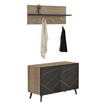 ENTRYWAY FURNITURE SET DELPHINE FK8876.12 MELAMINE IN BLACK MARBLE-NATURAL WOOD 80x31.5x52Hcm.