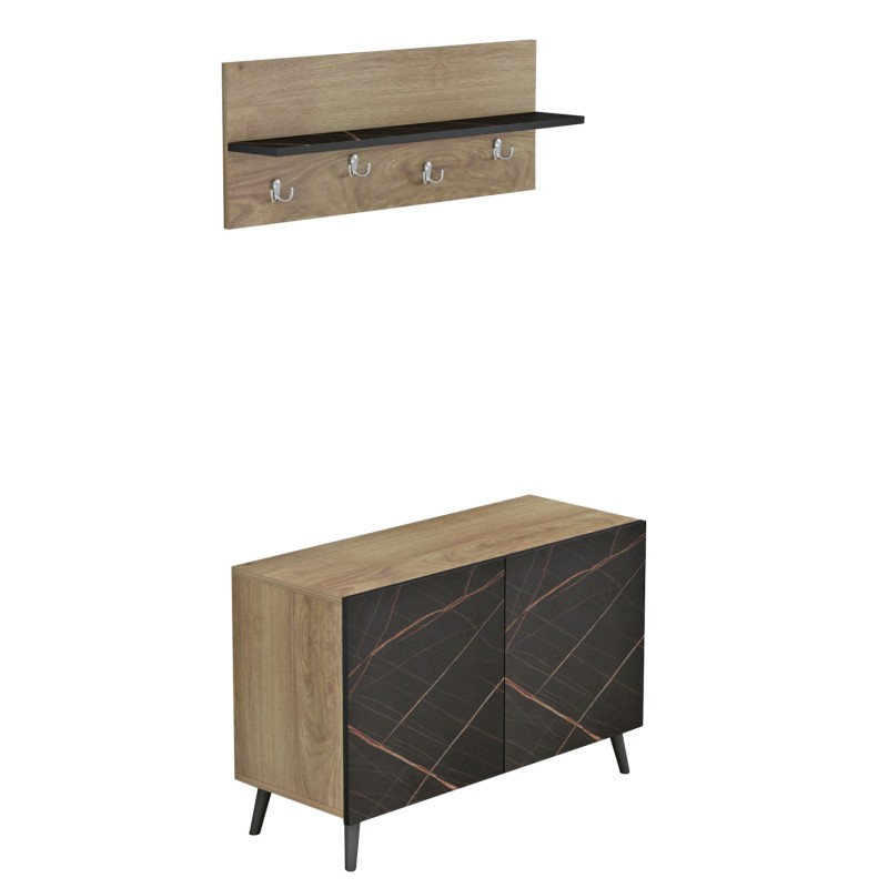 ENTRYWAY FURNITURE SET DELPHINE FK8876.12 MELAMINE IN BLACK MARBLE-NATURAL WOOD 80x31.5x52Hcm. ENTRYWAY FURNITURE SET DELPHINE FK8876.12 MELAMINE IN BLACK MARBLE-NATURAL WOOD 80x31.5x52Hcm.