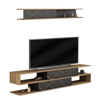 TV FURNITURE SET BIRGITTA FK8903.12 MELAMINE IN NATURAL-BLACK MARBLE 181x31,5x39,6Hcm.