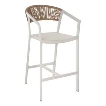 BAR STOOL ALUMINUM WITH ARMS WHITE TEXTLINE PE RATTAN 56x58x105Hcm.FK5892.22