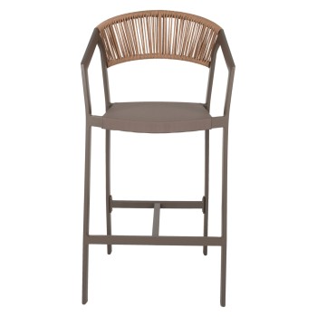 BAR STOOL ALUMINUM WITH ARMS CHAMPAGNE-COLORED TEXTLINE PE RATTAN 56x58x105Hcm.FK5892.23 BAR STOOL ALUMINUM WITH ARMS CHAMPAGNE-COLORED TEXTLINE PE RATTAN 56x58x105Hcm.FK5892.23