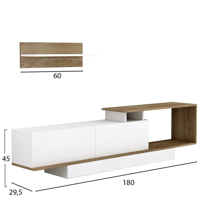 TV FURNITURE SET GARCELLE FK8904.11 MELAMINE IN NATURAL-WHITE 180x29,6x45Hcm. TV FURNITURE SET GARCELLE FK8904.11 MELAMINE IN NATURAL-WHITE 180x29,6x45Hcm.