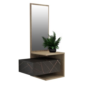 ENTRYWAY FURNITURE (WALL) WITH MIRROR MEARA FK8984.13 MELAMINE IN NATURAL-BLACK MARBLE 49,1x31,3x90Hcm.