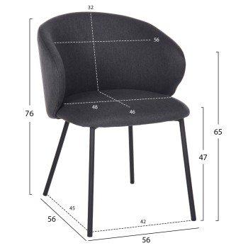 DINING CHAIR ISIAH FK9615.01 GREY FABRIC-BLACK METAL LEGS 56x56x76Hcm.