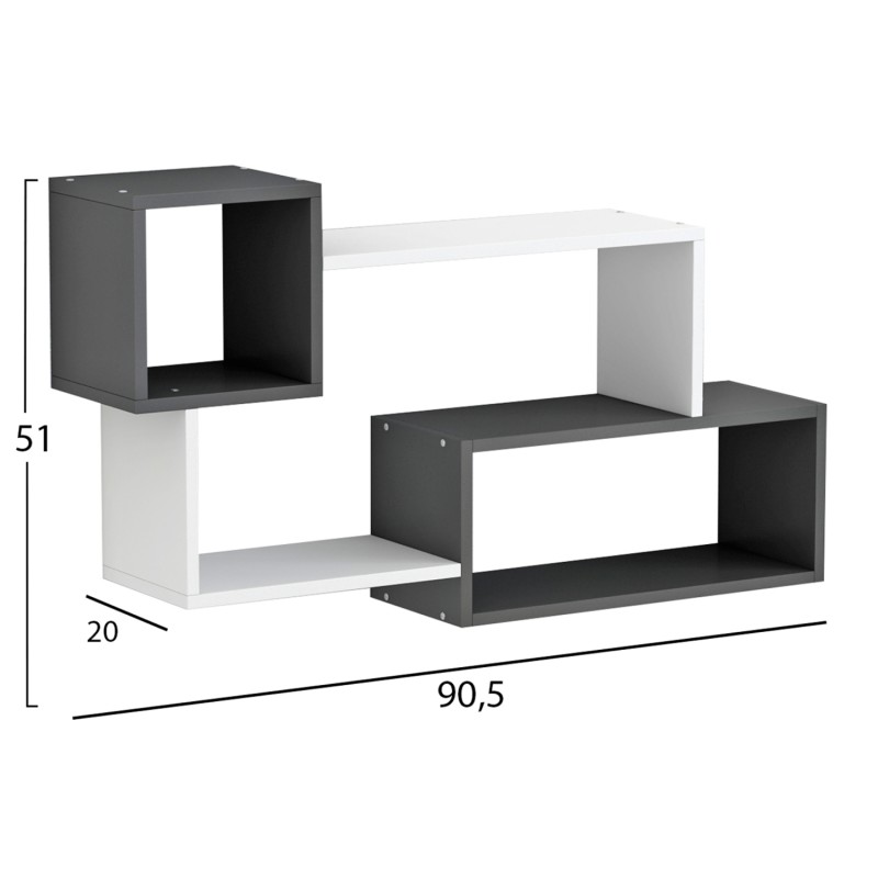 WALL SHELVES TANNER FK8948.12 MELAMINE IN GREY-WHITE 90,5x20x51Hcm. WALL SHELVES TANNER FK8948.12 MELAMINE IN GREY-WHITE 90,5x20x51Hcm.