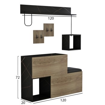 ENTRYWAY FURNITURE SET CERB FK8957.12 MELAMINE IN NATURAL-BLACK MARBLE 120x20x72Hcm. ENTRYWAY FURNITURE SET CERB FK8957.12 MELAMINE IN NATURAL-BLACK MARBLE 120x20x72Hcm.