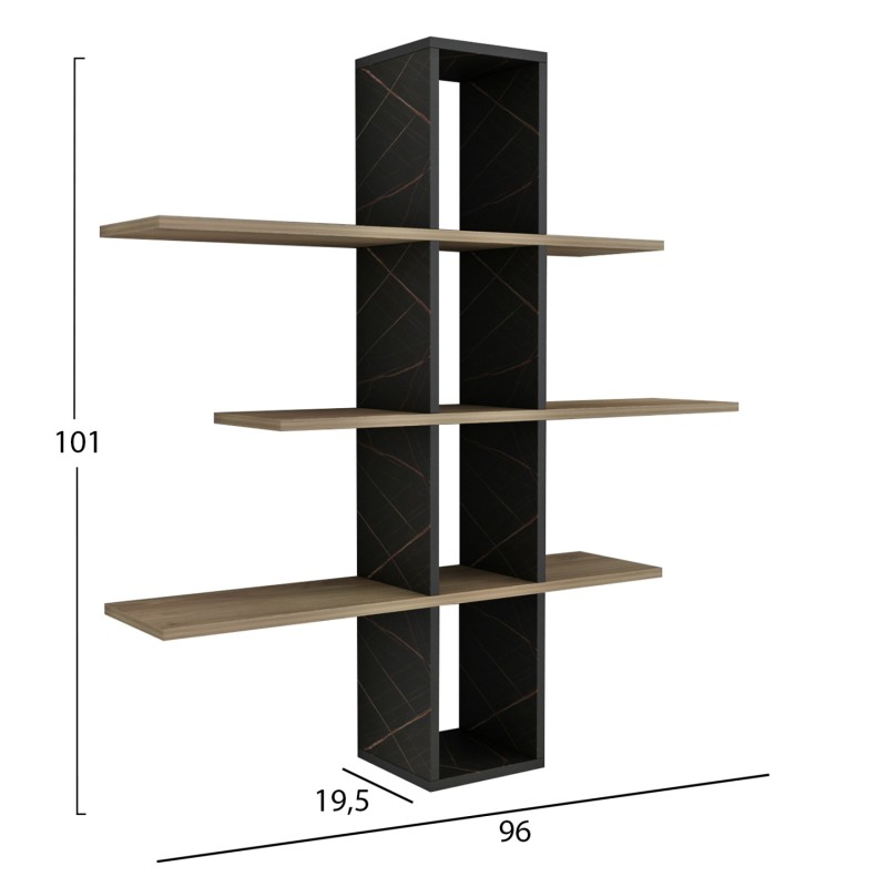 WALL SHELVES DOMINIC FK8976.13 MELAMINE IN NATURAL-BLACK MARBLE 96x19,5x101Hcm. WALL SHELVES DOMINIC FK8976.13 MELAMINE IN NATURAL-BLACK MARBLE 96x19,5x101Hcm.