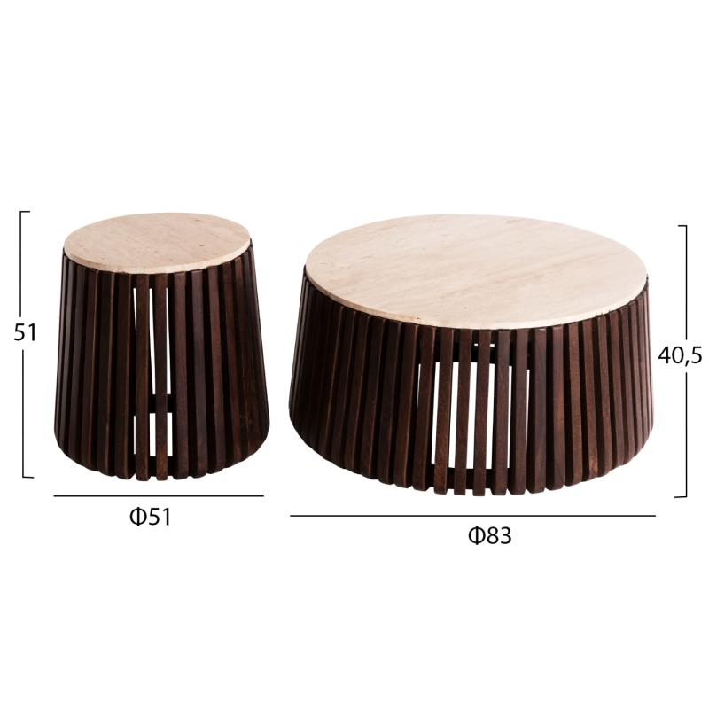 SET 2PCS COFFEE TABLES ROUND KREST FK11958 SOLID ACACIA WOOD-TRAVERTINE Φ90 & Φ50cm. SET 2PCS COFFEE TABLES ROUND KREST FK11958 SOLID ACACIA WOOD-TRAVERTINE Φ90 & Φ50cm.