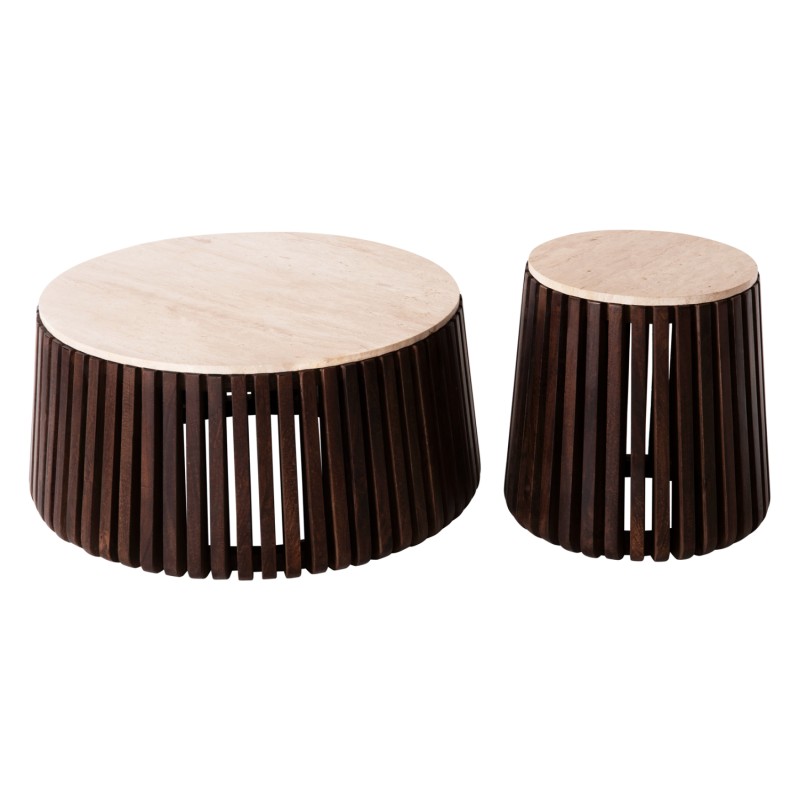 SET 2PCS COFFEE TABLES ROUND KREST FK11958 SOLID ACACIA WOOD-TRAVERTINE Φ90 & Φ50cm. SET 2PCS COFFEE TABLES ROUND KREST FK11958 SOLID ACACIA WOOD-TRAVERTINE Φ90 & Φ50cm.
