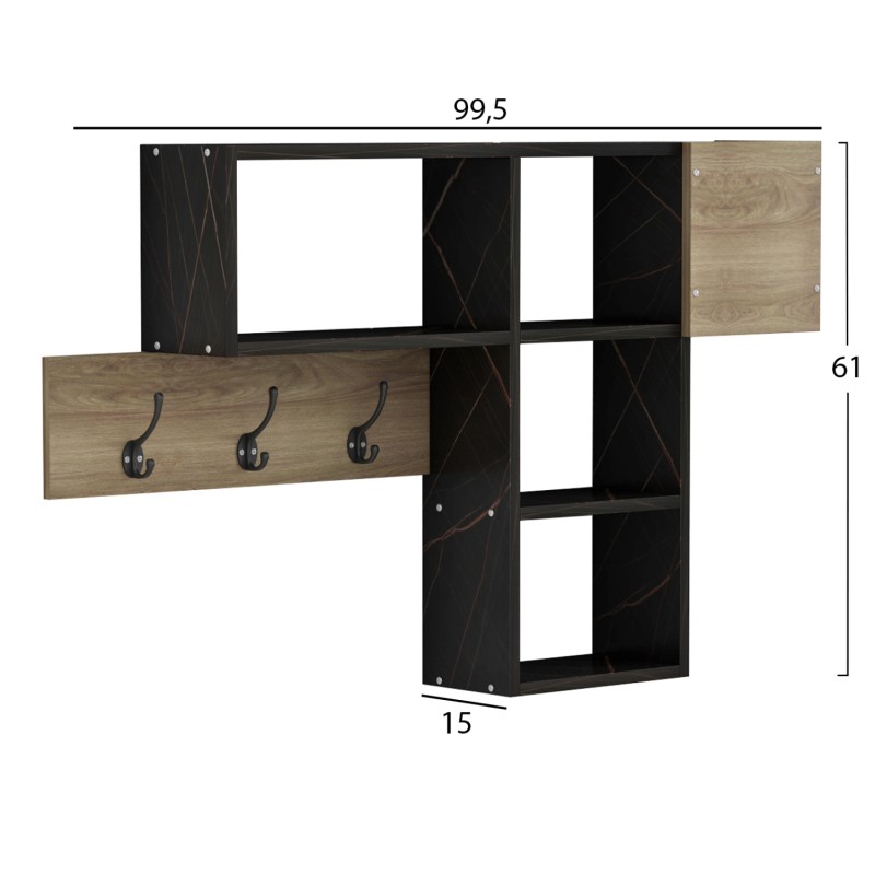 ENTRYWAY HANGER WITH SHELVES HARLAN FK8973.13 MELAMINE IN NATURAL-BLACK MARBLE 99,5x15x61Hcm. ENTRYWAY HANGER WITH SHELVES HARLAN FK8973.13 MELAMINE IN NATURAL-BLACK MARBLE 99,5x15x61Hcm.