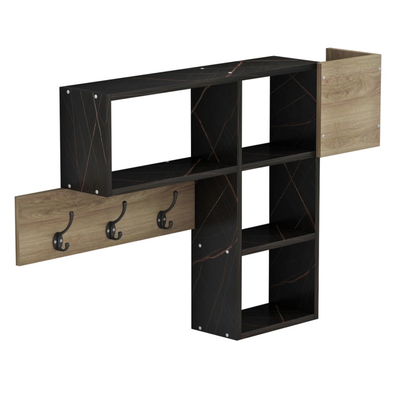 ENTRYWAY HANGER WITH SHELVES HARLAN FK8973.13 MELAMINE IN NATURAL-BLACK MARBLE 99,5x15x61Hcm. ENTRYWAY HANGER WITH SHELVES HARLAN FK8973.13 MELAMINE IN NATURAL-BLACK MARBLE 99,5x15x61Hcm.