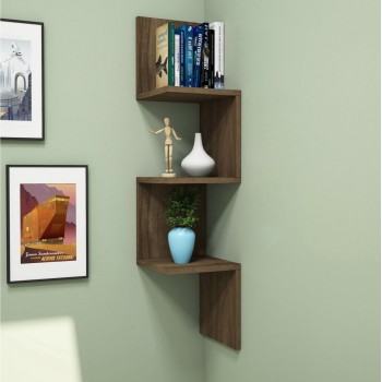 WALL CORNER SHELVES/BOOKCASE ILLUSION FK8935.11 MELAMINE IN DARK NATURAL 25x25x105,4Hcm.