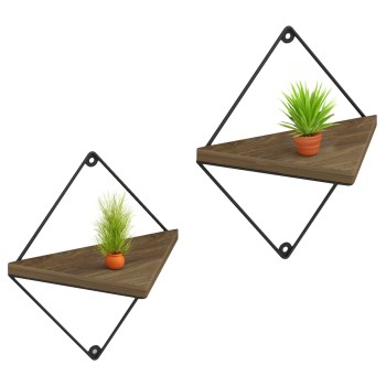 WALL SHELVES 2PCS SET EVERLEIGH FK8951.11 BLACK METAL-MELAMINE IN NATURAL 22x13x30Hcm.