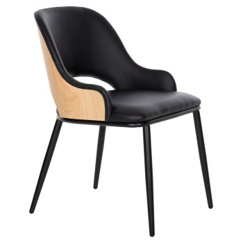 DINING CHAIR DELF FK9617.01 PU BLACK-BLACK METAL LEGS-WOODEN BACK IN NATURAL 48x55x76Hcm.