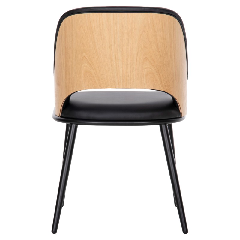 DINING CHAIR DELF FK9617.01 PU BLACK-BLACK METAL LEGS-WOODEN BACK IN NATURAL 48x55x76Hcm. DINING CHAIR DELF FK9617.01 PU BLACK-BLACK METAL LEGS-WOODEN BACK IN NATURAL 48x55x76Hcm.