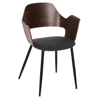DINING CHAIR VELP FK9616.04 WOOD IN WALNUT-GREY FABRIC-BLACK METAL LEGS 55,5x50x79Hcm.
