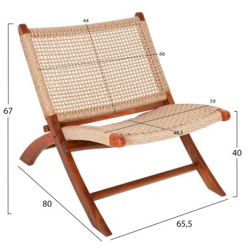 FOLDING SHORT CHAIR FERM FK9477.01 SOLID TEAK WOOD IN NATURAL-VIRO ROPE 65,5x80x67Hcm.