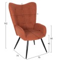 ARMCHAIR WITH FOOTSTOOL CRAWLEY FK8918.22 ORANGE BOUCLE FABRIC-BLACK METAL LEGS 70x74x105Hcm.