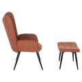ARMCHAIR WITH FOOTSTOOL CRAWLEY FK8918.22 ORANGE BOUCLE FABRIC-BLACK METAL LEGS 70x74x105Hcm.