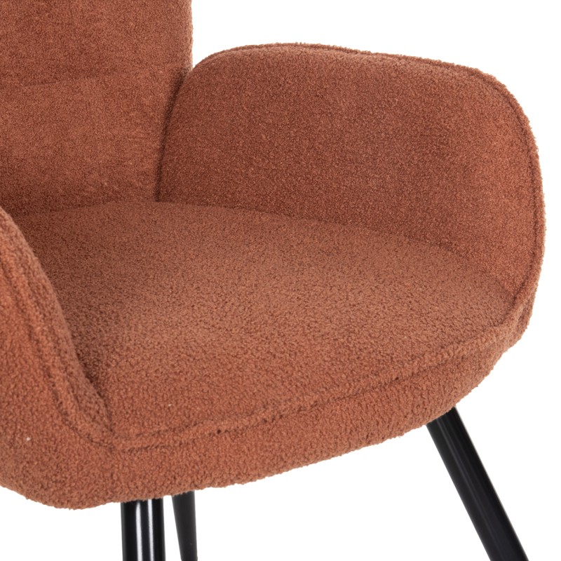 ARMCHAIR WITH FOOTSTOOL CRAWLEY FK8918.22 ORANGE BOUCLE FABRIC-BLACK METAL LEGS 70x74x105Hcm.