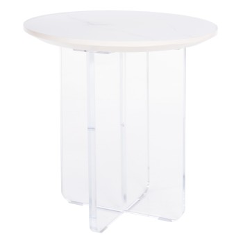 COFFEE TABLE ACRYLON FK9779.01 HPL WHITE MARBLE-ACRYLIC LEGS Φ40x41Hcm.
