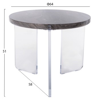COFFEE TABLE ACRYCON FK9780.01 MDF WITH WATER REPELLANT TOP-ACRYLIC LEGS Φ64x51Hcm.