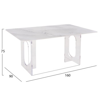 DINING TABLE AETHER FK9769.01 12mmWHITE CERAMIC TOP-ACRYLIC LEGS 160x90x75Hcm.
