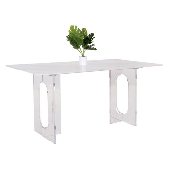 DINING TABLE AETHER FK9769.01 12mmWHITE CERAMIC TOP-ACRYLIC LEGS 160x90x75Hcm.