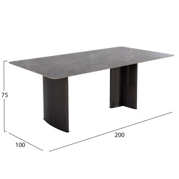 DINING TABLE HEFF FK9766.01 CERAMIC 12mmTOP IN BLACK MARBLE-MDF FRAME-FBLACK METAL LEGS 200x100x76Hcm.