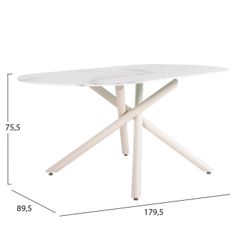DINING TABLE PRENTIS FK9770.01 CERAMIC 12mm TOP IN WHITE MARBLE-WHITE METAL LEGS 180x90x76Hcm.