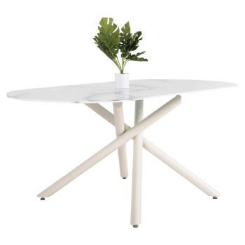 DINING TABLE PRENTIS FK9770.01 CERAMIC 12mm TOP IN WHITE MARBLE-WHITE METAL LEGS 180x90x76Hcm.