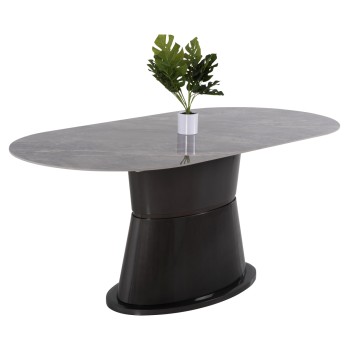 DINING TABLE BENT FK9773.01 CERAMIC IN GREY MARBLE-MDF BASE IN ANTHRACITE 180x90x76Hcm.