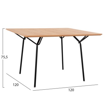DINING TABLE SQUARE TRENK FK9614.01 MDF WITH OAK VENEER IN NATURAL-BLACK METAL LEGS 120x120x75Hcm.