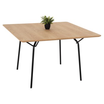 DINING TABLE SQUARE TRENK FK9614.01 MDF WITH OAK VENEER IN NATURAL-BLACK METAL LEGS 120x120x75Hcm.