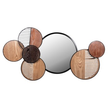 WALL MIRROR ROUND DAVION FK4217 MDF-BLACK METAL 123x5x63Hcm.