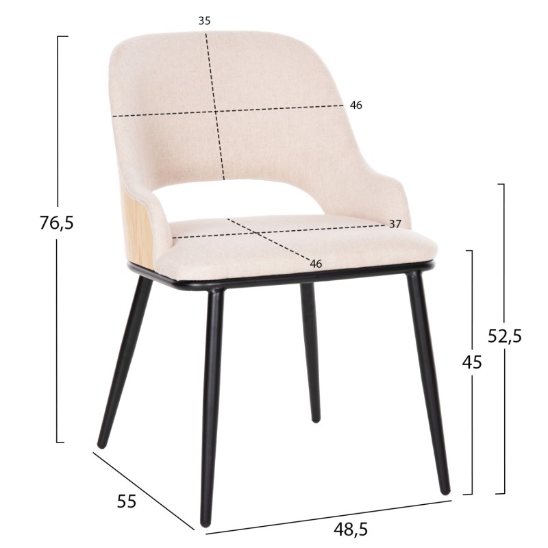 DINING CHAIR DELF FK9617.02 BEIGE FABRIC-BLACK METAL LEGS-WOODEN BACK IN OAK 48x55x76Hcm. DINING CHAIR DELF FK9617.02 BEIGE FABRIC-BLACK METAL LEGS-WOODEN BACK IN OAK 48x55x76Hcm.